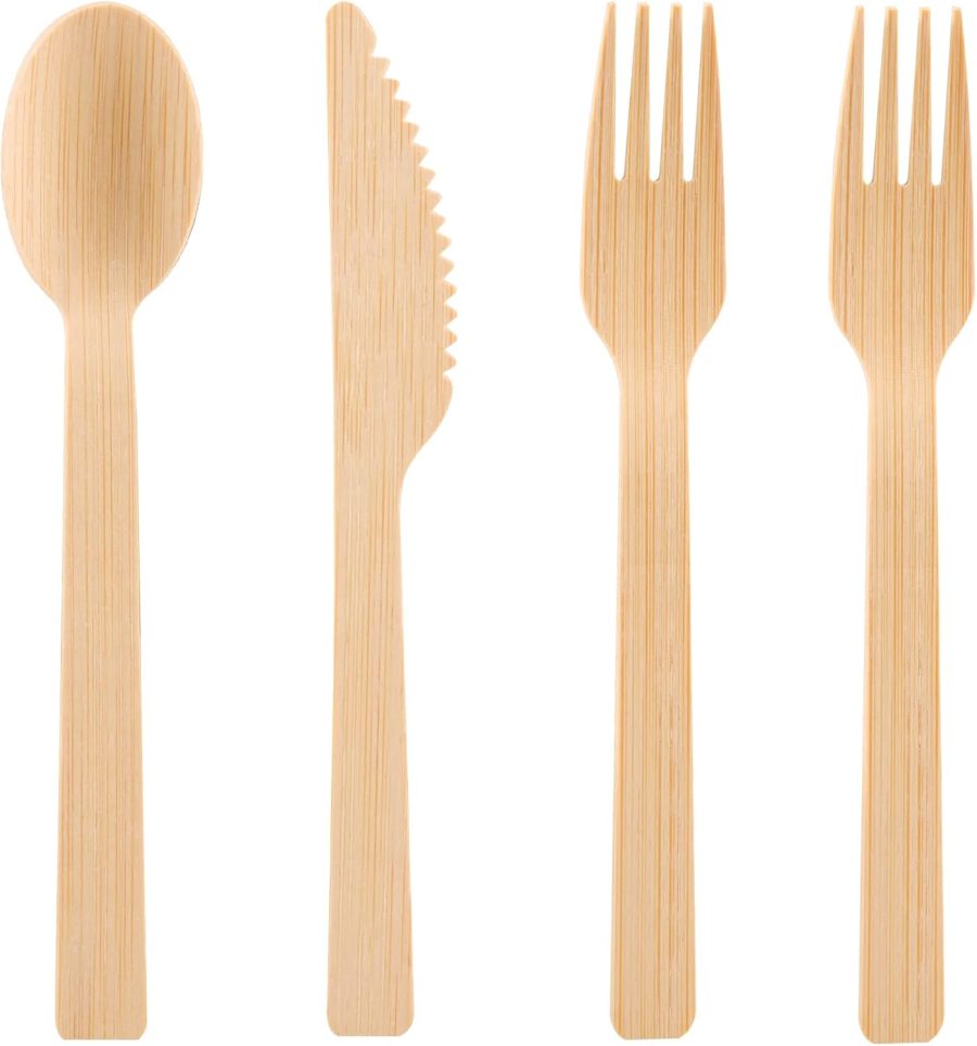 200 Pack Disposable Bamboo Utensils - 100% Eco-Friendly Bamboo Cutlery Set with 100 Forks, 50 Spoons, and 50 Knives - Perfect for Weddings and Parties, Recyclable and Compostable Flatware