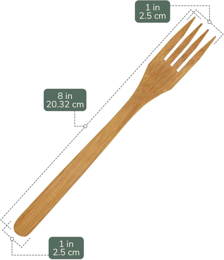 Premium Solid Bamboo Dinner Fork 8" - All Natural Reusable Dinnerware - 10 pcs - Image 2