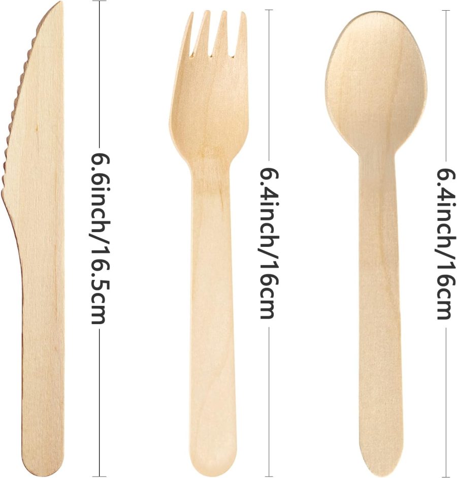 Wooden Cutlery Set Include Fork/Spoon/Knife,100% Natural Eco-Friendly Biodegradable&Compostable,Alternative to Plastic Cutlery,protect Earth(100 Count-40 Forks,40 Spoons,20 Knives) - Image 2