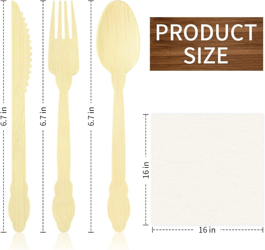 Pre Rolled Napkin and Bamboo Cutlery Set - 30pack Biodegradable Bamboo Silverware/Utensils/Flatware with Napkins, Compostable Wrapped Bamboo Cutlery for Party, Banquet, Wedding - Image 2