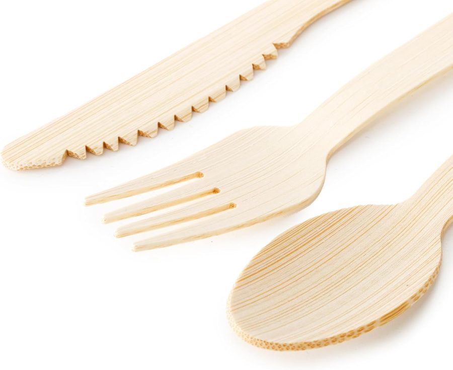 Set of 300 Natural Bamboo Utensils (100 Forks, 100 Spoons, 100 Knives) Disposable Bamboo Cutlery, Biodegradable and Compostable Bamboo Flatware for Wedding, Camping, Picnic, Party - Image 2