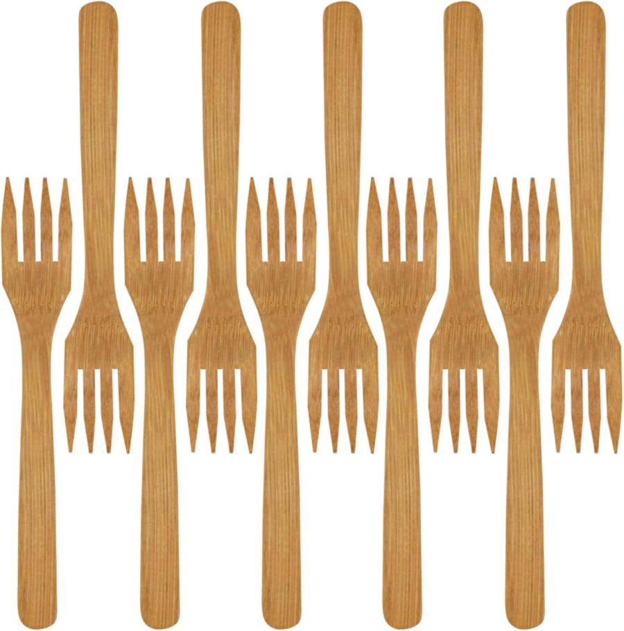 Premium Solid Bamboo Dinner Fork 8" - All Natural Reusable Dinnerware - 10 pcs