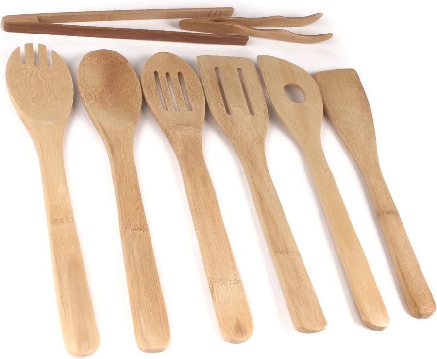 Organic Bamboo Utensil Set Spatula Spoon Tongs - 8 Piece - Image 2