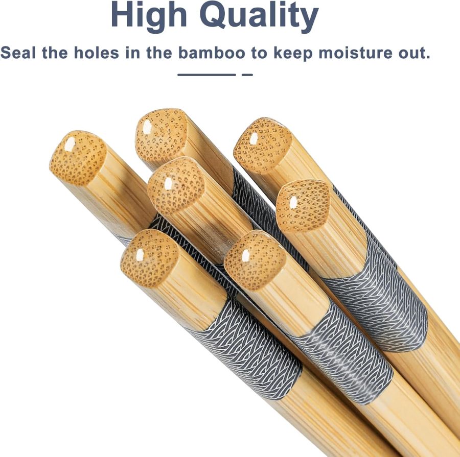 10Pairs Bamboo Chopsticks Reusable | Dishwasher Safe | Non slip | Chinese -（9.45in） - Image 2
