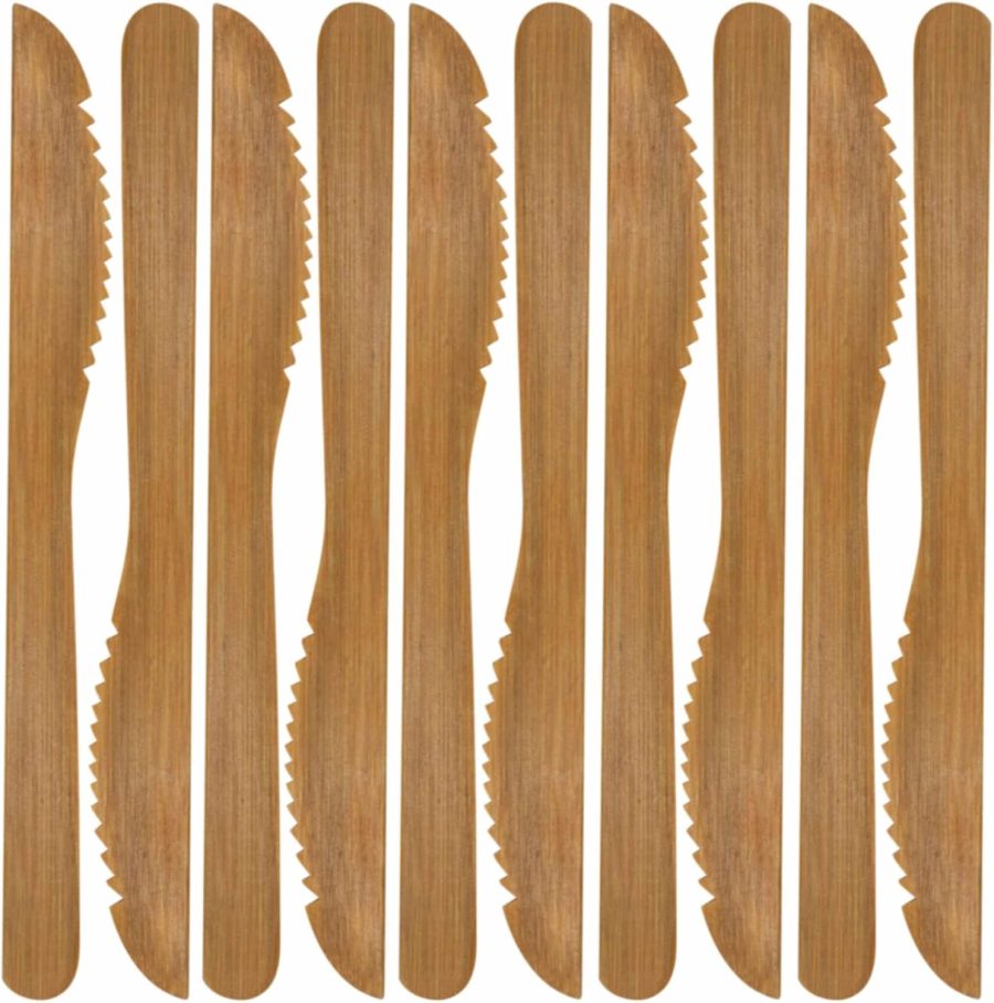 Premium Solid Bamboo Dinner Knife 8" - All Natural Reusable Dinnerware - 10 pcs