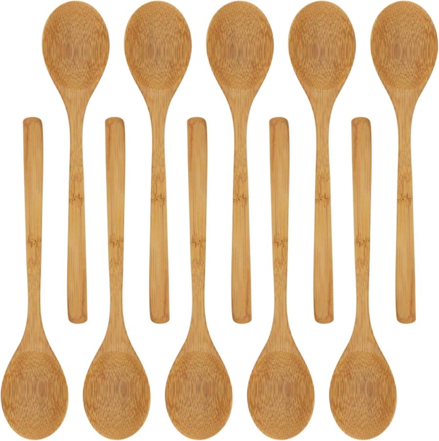 8" Reusable Solid Bamboo Deluxe Dinner Spoon - Dining Flatware - Kitchen Utensils - 10 pcs